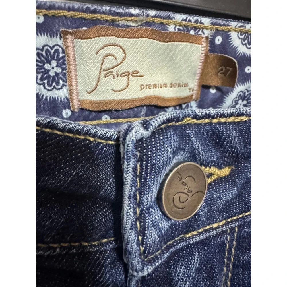 Paige Premium Denim Boho Wide Leg Jeans Crochet Ikat Side Panel Dark Wash 27